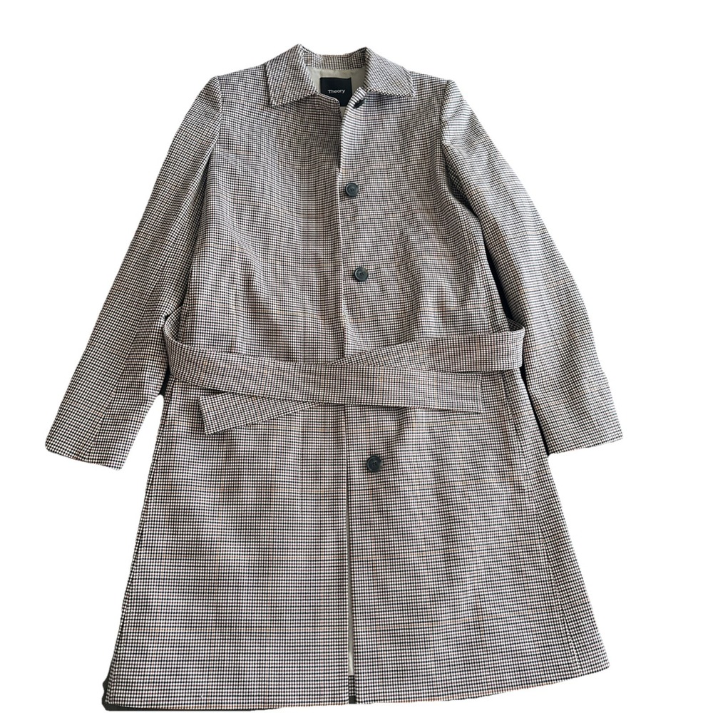 Theory Brown Plaid Virgin Wool Coat Jacket Womens Size 00